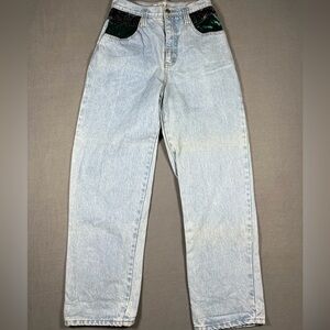 Vintage 1990s Basic Blues Patchwork Light Wash Denim Jeans Womens Size 9